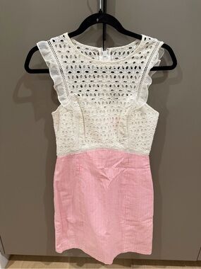 Lilly Pulitzer White Eyelet & Pink Seersucker Mini Dress 🩷🤍